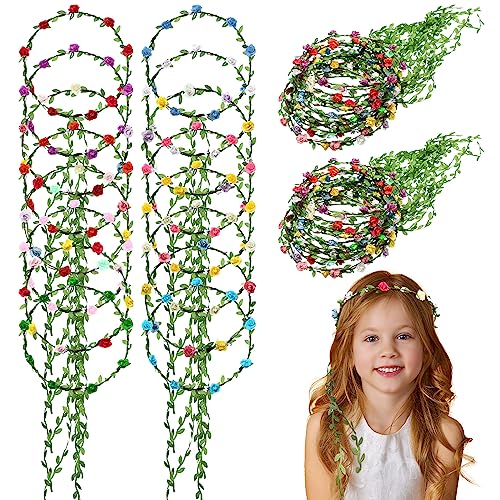 Karenhi 100 Pcs Assorted Colored Flower Crown Bohemian Floral Garland Headbands for Women Green Leaves Garland Headpiece for Girls