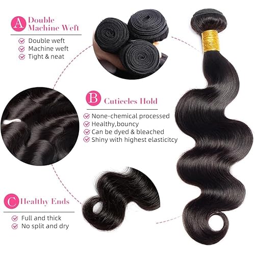 MsSunlight 12A Body Wave Bundles Human Hair 14 16 18 20 Inch Human Hair Bundles 100% Unprocessed Brazilian Virgin Hair 4 Bundles Quick Weave Deals Human Hair Extensions for Women Natural Color