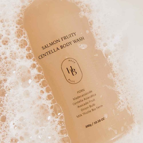HEVEBLUE Salmon Fruity Centella Body Wash & Body Cream Duo - Complete Gift Set for Sensitive Skin