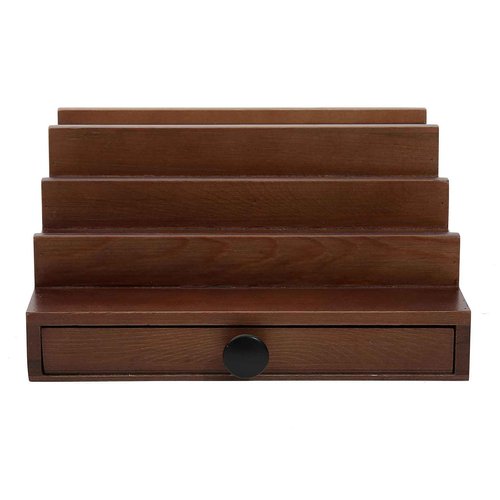 Fengligoo Walnut Cologne Organizer for Men - 4 Tier Wooden Cologne Perfume Display Stand with Drawer and Hidden Compartment, Mens Cologne Holder Shelf for Organizing and Storing
