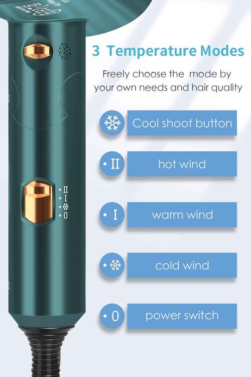 Dxliwky Professional Ionic Hair Dryer Blow Dryer with Diffuser and Concentrator for Curly Hair,Foldable Handle Travel Hair Dryer,Constant Temperature Hair Care (Vintage Green)