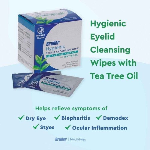 Hygienic Eyelid Cleansing Wipes with Tea Tree Oil 30 Count Box (Pack of 3) l Relief from Demodex l Pre-Moistened, Rinse-Free Exfoliating Wipes Remove Excess Oil and Debris from Eyelids