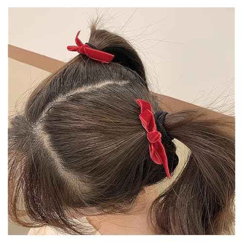 Velvet Hair Bows Clips Elastic Hairbow Ties Toddler Girls Red Ponytail Holder Ribbon Decor Accessories 4.5inch for School Kids Women Xmas Valentines Gift