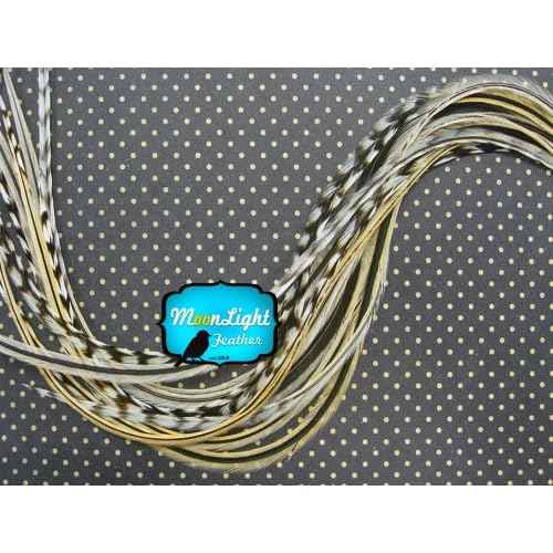 10 Pieces - Unique Badger Thin Long Grizzly Rooster Hair Extension Feathers
