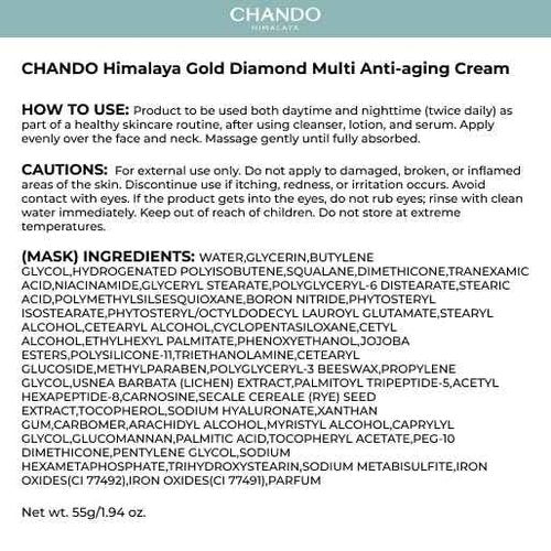 CHANDO HIMALAYA Gold Diamond Multi Anti-aging Cream (55g/1.94oz) - Super Multi-Corrective, Sculpting, Firming, Tightening, Anti-Wrinkle, Moisturizing Night Cream with Tri-peptide, Hyaluronic Acid