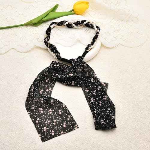 Long Hair Ribbons for Women Girls Flower Pearl Headband Hairband for Thick Thin Hair Elegant Bow Hairbands Non Slip Head Scarf Bands for Teen Girl Ponytail Hairclip Fashion HairAccessories for Women