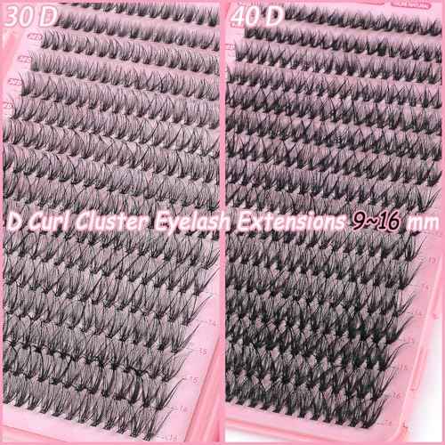 Manga Lash Clusters, 640 Pcs Eyelashes Clusters Extensions 9-16mm Individual Lashes D Curl Fluffy Wispy False Eyelashes Thin Band (30D&40D)