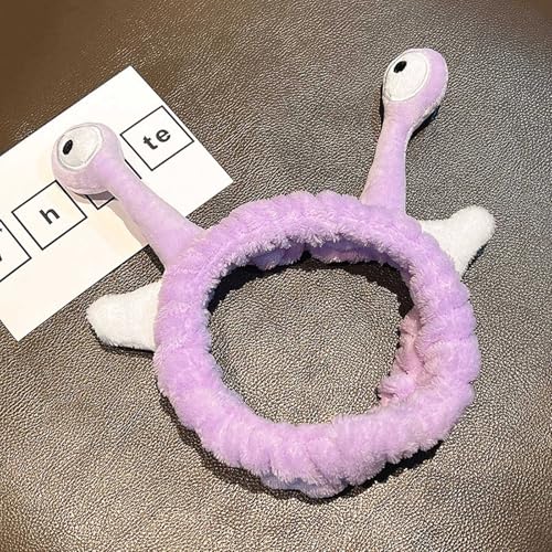 Snail Headband for Women & Girls,Cute Coral Fleece Elastic Spa Headband for Face Wash,Skin Care,and Makeup (Purple)