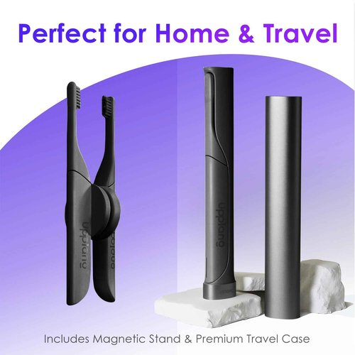 Electric Toothbrush, Portable Travel Sonic Toothbrush with Protective Case USB-C Rechargeable, Neutral Comfort Bristles, Waterproof, Smart Timer, Compact for Daily Use (Elegant Gray)