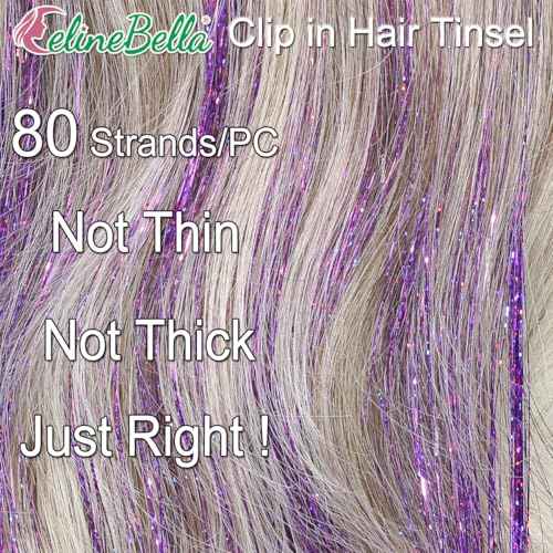 Hair Tinsel Clip in Purple Fairy Hair for Girls for Party Cosplay Christmas New Year Gift (24 Inch Pack of 12Pcs, Deep Purple)