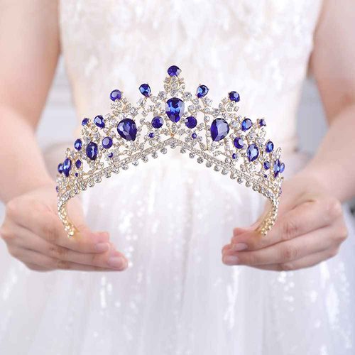 Wekicici Wedding Crown Emerald Crystal Rhinestone Tiara Blue Bridal Princess Tiara Headbands Hair Accessories for Bride Party Bridesmaids Birthday Prom Halloween Costume Cosplay Gifts(Blue)