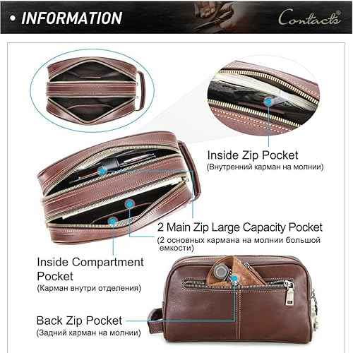 Coded Lock Toiletry Bag, Mens Genuine Leather Travel Shaving Dopp Kit Anti Theft Business Wallet Clutch Purse Bag Organizer
