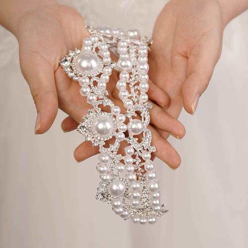 JWICOS Wedding Tiara for Bride Pearl Tiaras and Crowns for Women Rhinestone Birthday Crown for Girls Pearl Hair Accessories for Christmas Halloween Pageant Prom
