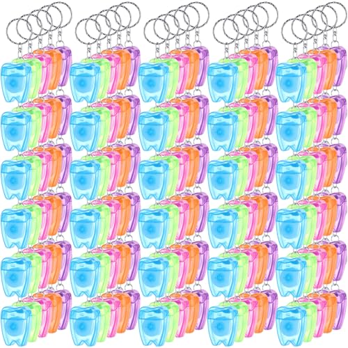 Landical 200 Pcs Dental Floss Keychain Bulk Mini Tooth Portable Floss Cleaning for Travel Homeless 15 M /16.4 Yard (Multicolor)