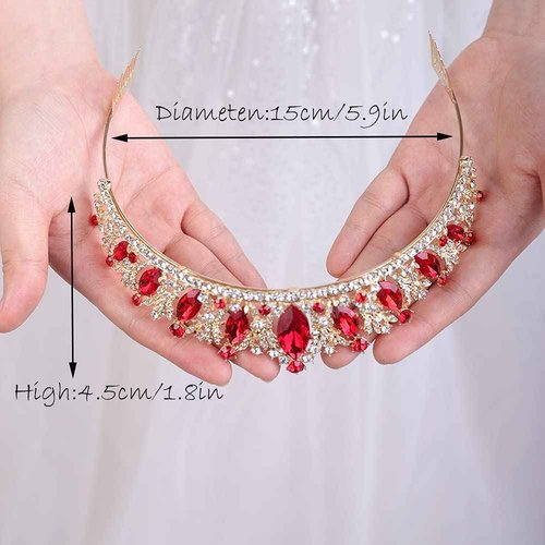 Wekicici Red Crystal Tiara with Comb Wedding Red Crown Princess Queen Headband for Brides Hair Accessories for Women Halloween Birthday Costume Party Pageant