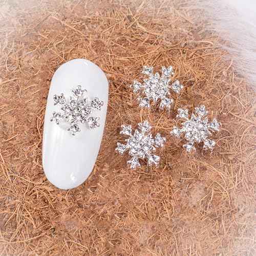 SILPECWEE 35pcs Silver Snowflake Nail Charms Jewels 3D Flat-back Nail Rhinestone Charms Alloy Christmas Charms for Nails Hollow Nail Studs Nail Art Decoration for DIY Salon Nail Accessories