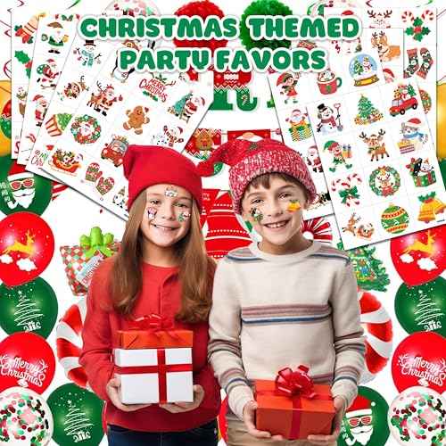 96 PCS Noel Christmas Xmas Santa Pre-Cut Temporary Tattoos for Kids | Cute Themed Birthday Party Favors, Supplies, Decorations, Christmas Fake Tattoo Stickers, School Rewards Gifts for Boys & Girls