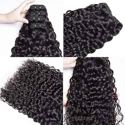 Human Hair Water Curly Bundles Brazilian Water Wave 4 Bundles (14 16 18 20 inch£©12A Brazilian Virgin Hair Wet and Wavy Human Hair Weft Natural Black