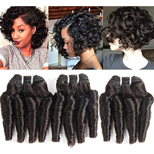 Molefi Brazilian Funmi Hair 3 Bundles burmese curly bundles human hair Short Curly Weave 9A Unprocessed Brazilian Human Hair Extensions 100g/pc Full Head Natural Color (10" 12" 14")