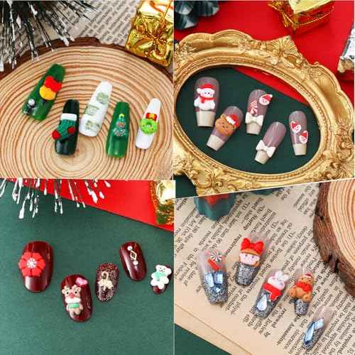 Christmas Acrylic Nail Charm 3D Christmas DIY Christmas Tree, Snowflakes, Reindeer, Bell Nail Art Accessories Christmas Nail Art Decoration Women and Girls