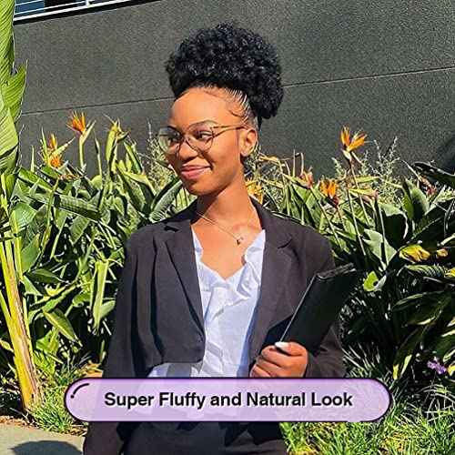 YEAME Afro Puff Drawstring Ponytail for Black Women, Short Kinky Curly Afro Ponytail Synthetic Hair Puffs, Premium Black Afro Bun Drawstring Ponytail for Women Girls (1B Natural Black)