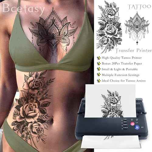 Tattoo Transfer Stencil Printer, with 20PCS Transfer Paper, Thermal Copier Machine for Tattoo Transfer Temporary and Permanent Tattoos,Black