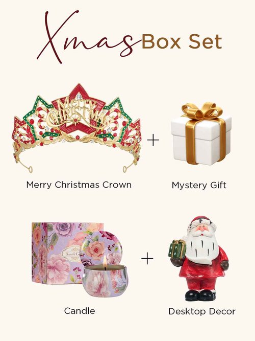 SWEETV Christmas Jeweled Crown Merry-Tree Tiara Rhinestone Headband Costume Accessories for MerryChristmas Party for Women Girls, Xmas Box Set-Merry Christmas