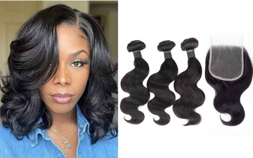 DreamPack Bundles with Closure Human Hair Body Wave Bundles Human Hair with 4x4 Lace Closure 100% Unprocessed Virgin Hair Extensions Natural Color (10" 10" 10" + 8" closure)