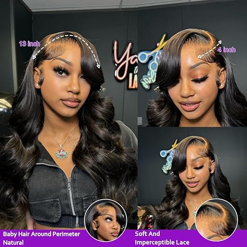 Body Wave Lace Front Wigs Human Hair 180 Density 13x4 HD Lace Front Wigs Human Hair Pre Plucked Glueless Wigs Human Hair Frontal Wigs with Baby Hair for Black Women 22 Inch