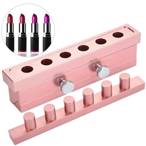 DIY Lipstick Mold With Stripper, 2/4/6 Cavities 12.1 Aluminum Alloy Rose Gold Dual Uses Lip Balm Maker Tool (6 Holes)