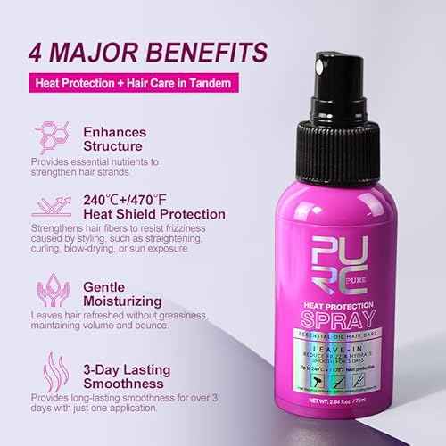 PURC Heat Protectant Spray Coconut Oil Frizz Control & Shine for All Hair Types Thermal Protection up to 470¡ÆF Hair Care