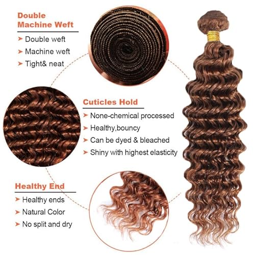 Color #30 Brown Bundles Human Hair Deep Wave 3 Bundles 18 18 18 Inch Unprocessed Brazilian Virgin Remy Light Brown Deep Wave Bundle Human Hair Extensions