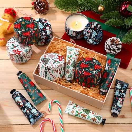 12sets/24pcs Christmas Bulk Gifts for Women 3.5oz Scented Candles & Hand Cream Lotion Set Christmas Stocking Stuffers Xmas Hand Cream Gift Relaxing Spa Set Travel Size Mini Lotion for Xmas Party Favor