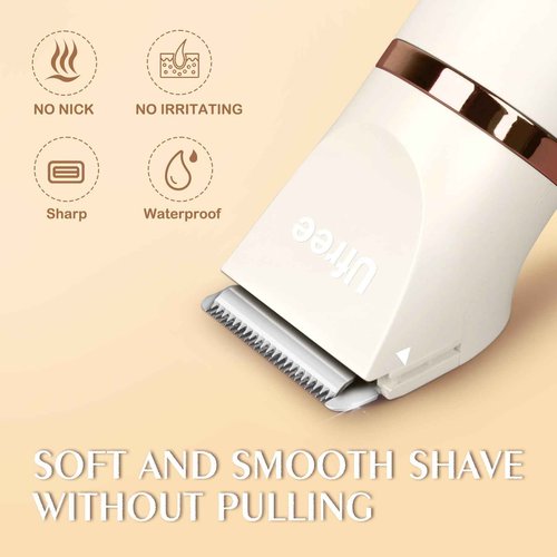 Ufree Bikini Trimmer Electric Razors for Women, Rechargeable Pubic Hair Trimmer Electric Shaver for Legs Body Hair, Bikini Shaver IPX7 Waterproof, White
