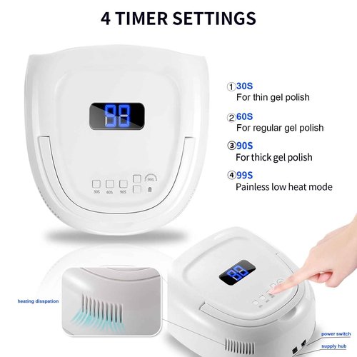 UV LED Nail Lamp,60W Professional Rechargeable UV LED Nail Dryer for Gel Nail Polish Dryer Fast Curing Lamp, 4 Timer Settings Gel Nail Lights for Auto Sensor Nail Machine (White)