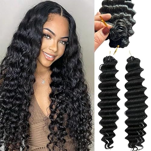 100% Human Hair Knotless Pre-Separated Crochet Hair Extensions Deep Culry Feather Hair Deep Wave Feather Line Hair Extensions Natural Color 16Inch 60g