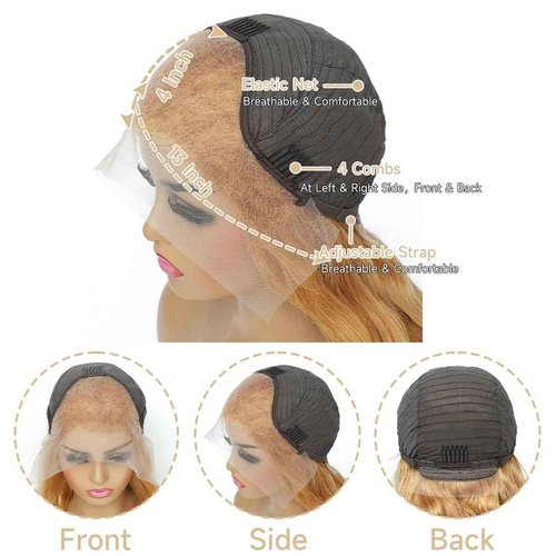 Ash Blonde with Silver Gray Highlight Lace Front Wig Human Hair 180% Density 13x4 Body Wave Mini Knots HD Invisible Lace Wig for Women Glueless Milk Tea Brown Colored with Silver Blonde Wigs 22 Inch
