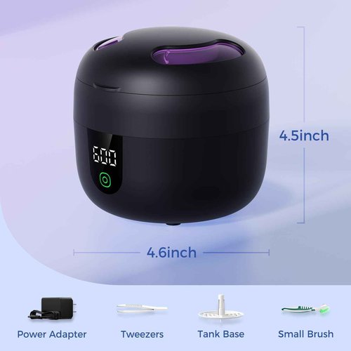 New Ultrasonic Retainer Cleaner Machine with Removable Inner Tank for Aligners, Mouth Guards, Jewelry – 180ml Capacity, 45kHz Ultrasonic Cleaner, 3 Modes, Digital Timer, Smart Pause & Quiet to 30dB
