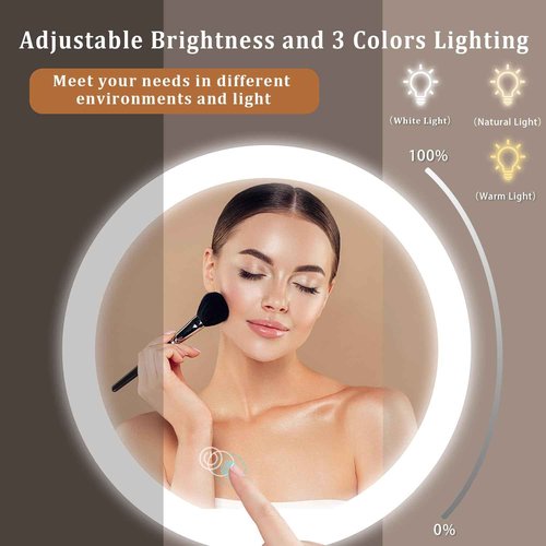 9in Makeup Mirror with Lights, 3x/20x 5000mAh Rechargeable Lighted Makeup Mirror with Magnification, 360° Rotate Magnifying Mirror,3 Color,Dimmable up,3800lux,80 LEDs,No Height Adjustment,Silvery