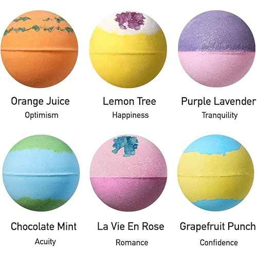 Lagunamoon Bath Bombs Gift Set, 6 Piece XXL Handmade Fizzy Shower Bombs with Essential Oils, Coconut Oil to Moisturize Dry Skin - Relaxing Spa Day for Women, Men, Kids - Birthday, Anniversary