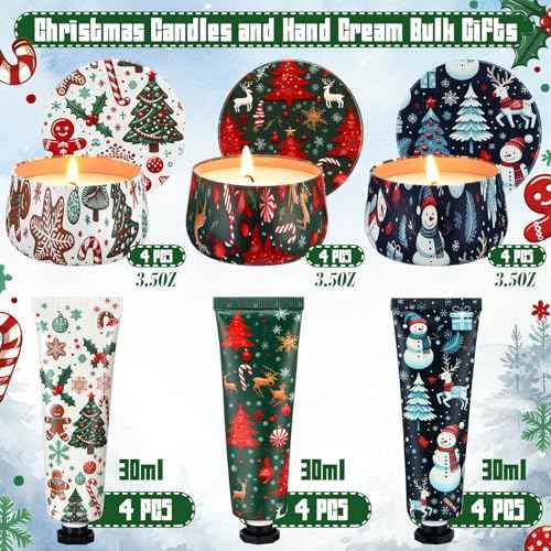 12sets/24pcs Christmas Bulk Gifts for Women 3.5oz Scented Candles & Hand Cream Lotion Set Christmas Stocking Stuffers Xmas Hand Cream Gift Relaxing Spa Set Travel Size Mini Lotion for Xmas Party Favor