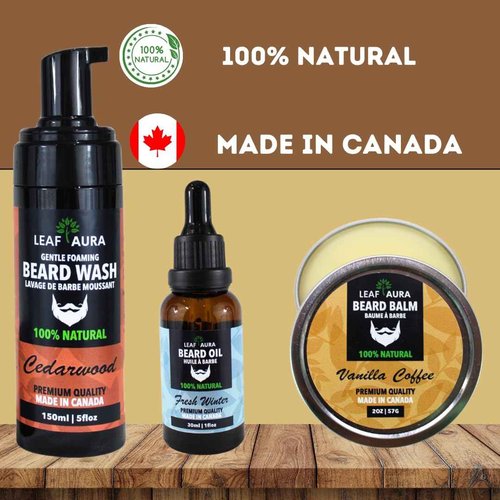 Leaf Aura Beard Care Kit- Comes With Beard Wash, Beard Oil, Beard Balm, Moustache Wax, Boar Bristle Brush, Comb with Stainless steel Scissors- Ultimate Gift For Men