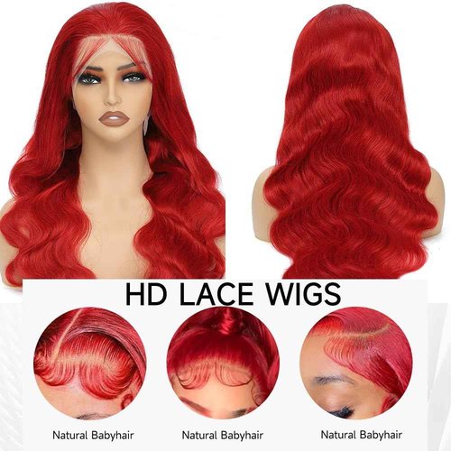 mululi 30 Inch Red Wig Human Hair Pre Plucked Red Lace Front Wigs Human Hair 200% Density 13x4 Colored Wigs for Women Body Wave Red Lace Front Wig