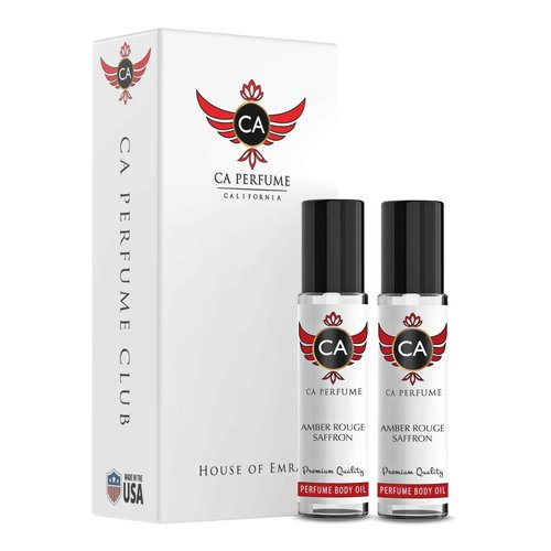 CA Perfume Amber Rouge Saffron For Women and Men Fragrance Body Oil Alcohol-Free Travel Size Roll-On 0.3 Fl Oz (Pack of 2)