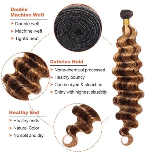P427 Highlight Blonde Bundles Human Hair Brown Deep Wave 3 Bundles 16 16 16 Inch Unprocessed Brazilian Virgin Remy Honey Blonde Deep Wave Bundle Human Hair Extensions