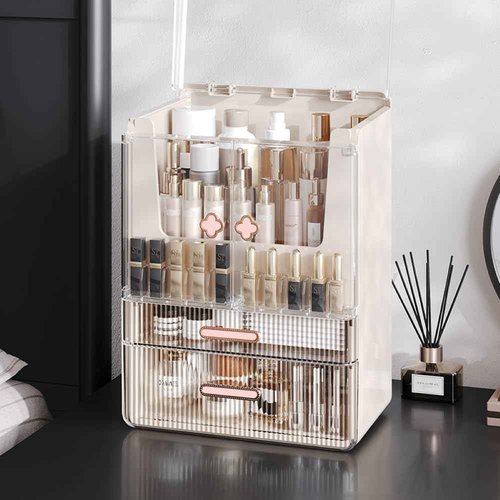 Utillify Acrylic Makeup Organizer with Drawers – 38.5CM Large Capacity Cosmetic Storage Box, Dustproof & Waterproof Vanity Organizer for Skincare, Jewelry, Lipsticks & Beauty Products (White)
