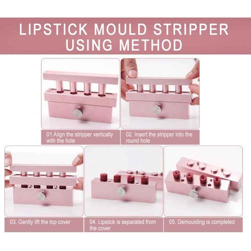 DIY Lipstick Mold With Stripper, 2/4/6 Cavities 12.1 Aluminum Alloy Rose Gold Dual Uses Lip Balm Maker Tool (6 Holes)