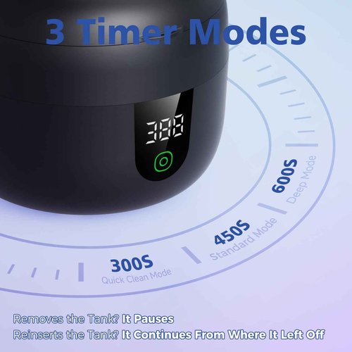New Ultrasonic Retainer Cleaner Machine with Removable Inner Tank for Aligners, Mouth Guards, Jewelry – 180ml Capacity, 45kHz Ultrasonic Cleaner, 3 Modes, Digital Timer, Smart Pause & Quiet to 30dB