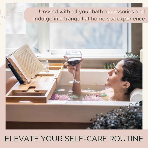 Foldable Bamboo Bathtub Tray Caddy - Expandable Bath Tray for Tub | Secure, Non-Slip Bathtub Caddy Tray for Tub for Bath Accessories, Bath Stuff – Perfect Relaxing Gifts for Women and Spa Gift Set