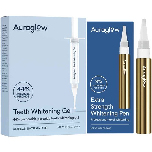 Auraglow 44% Teeth Whitening Gel & Extra Strength Whitening Pen